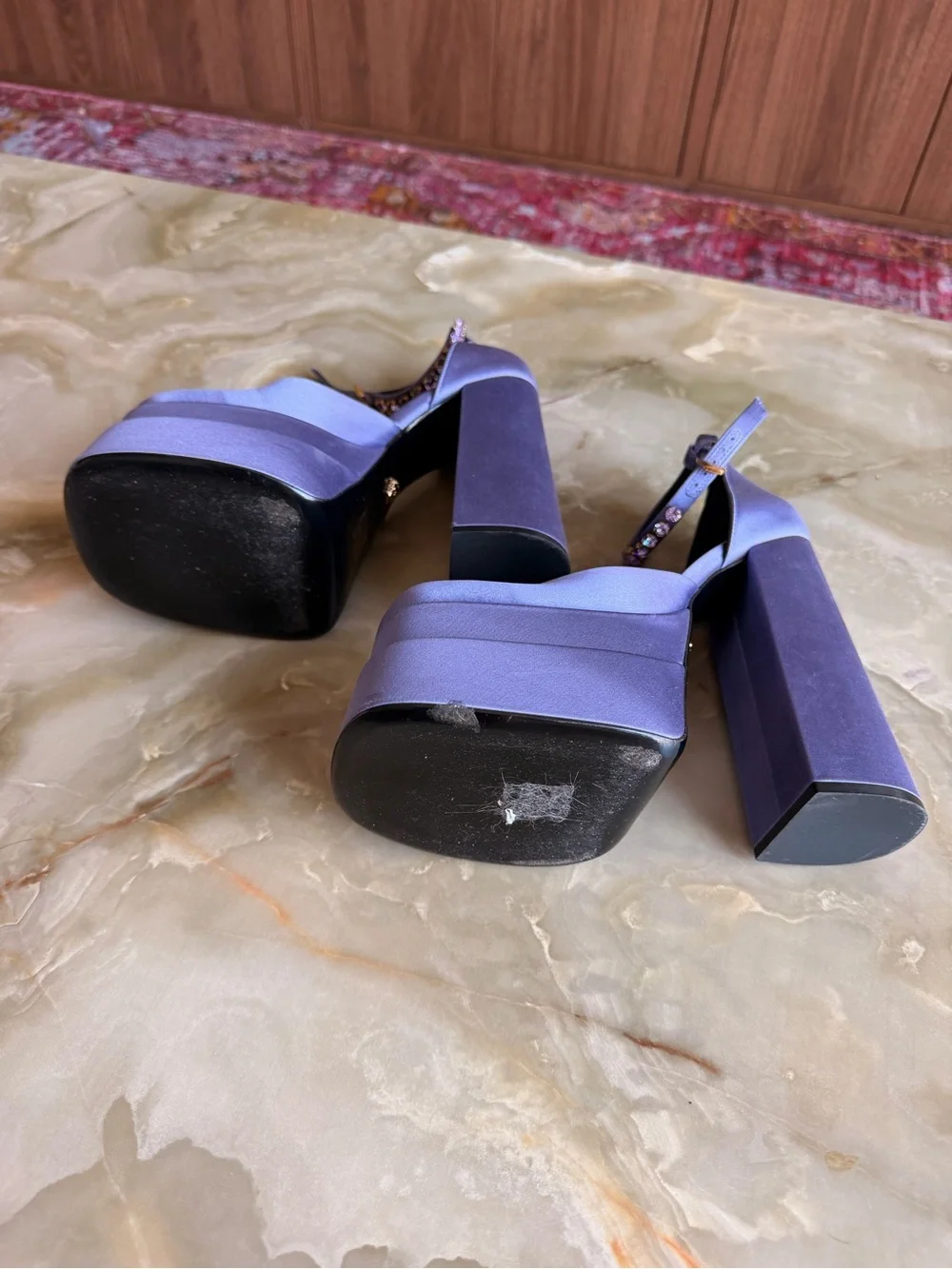 Versace Aevitas Satin Platform Heels — Lilac / Lavender